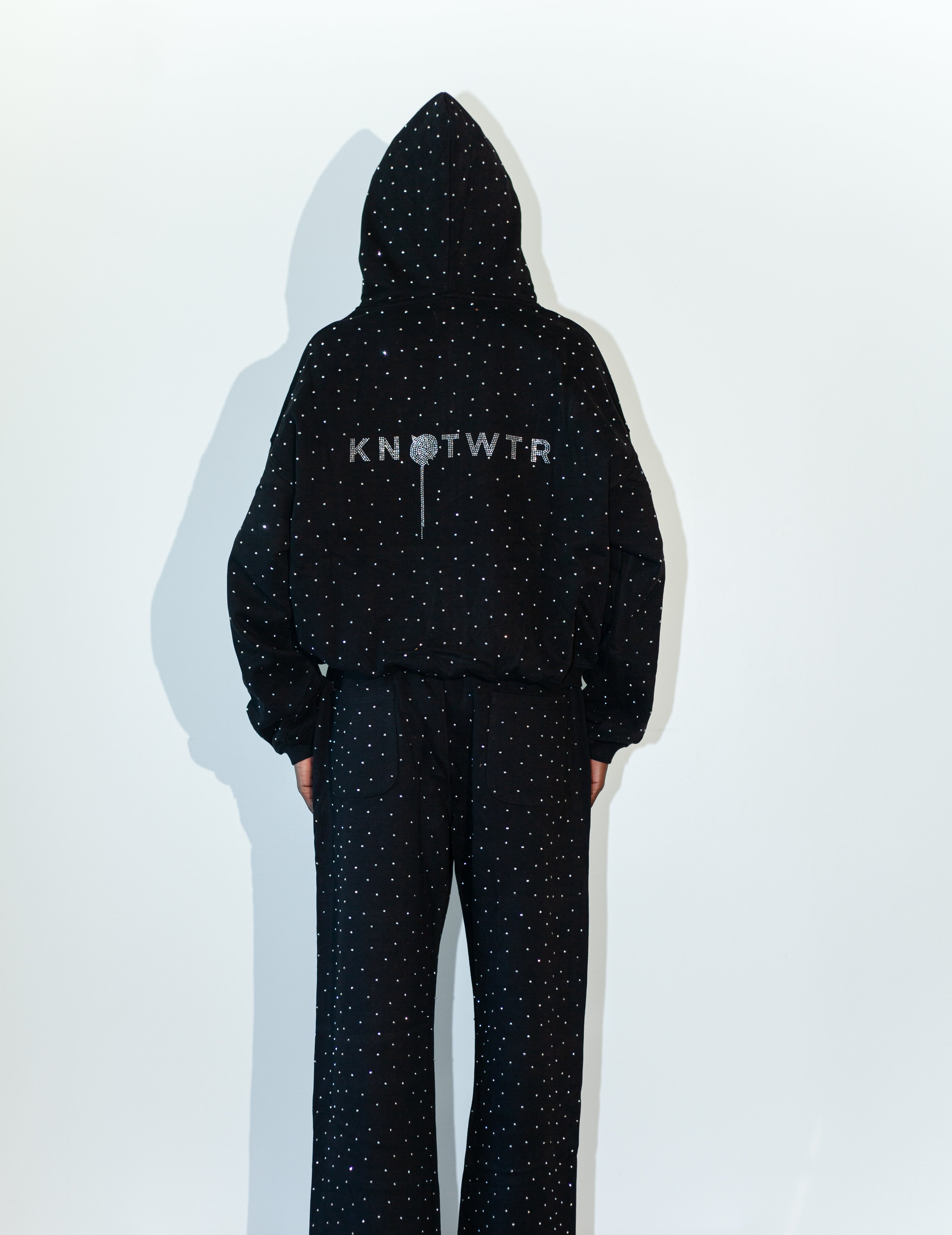 Black Rhinestone Zip-Up Hoodie