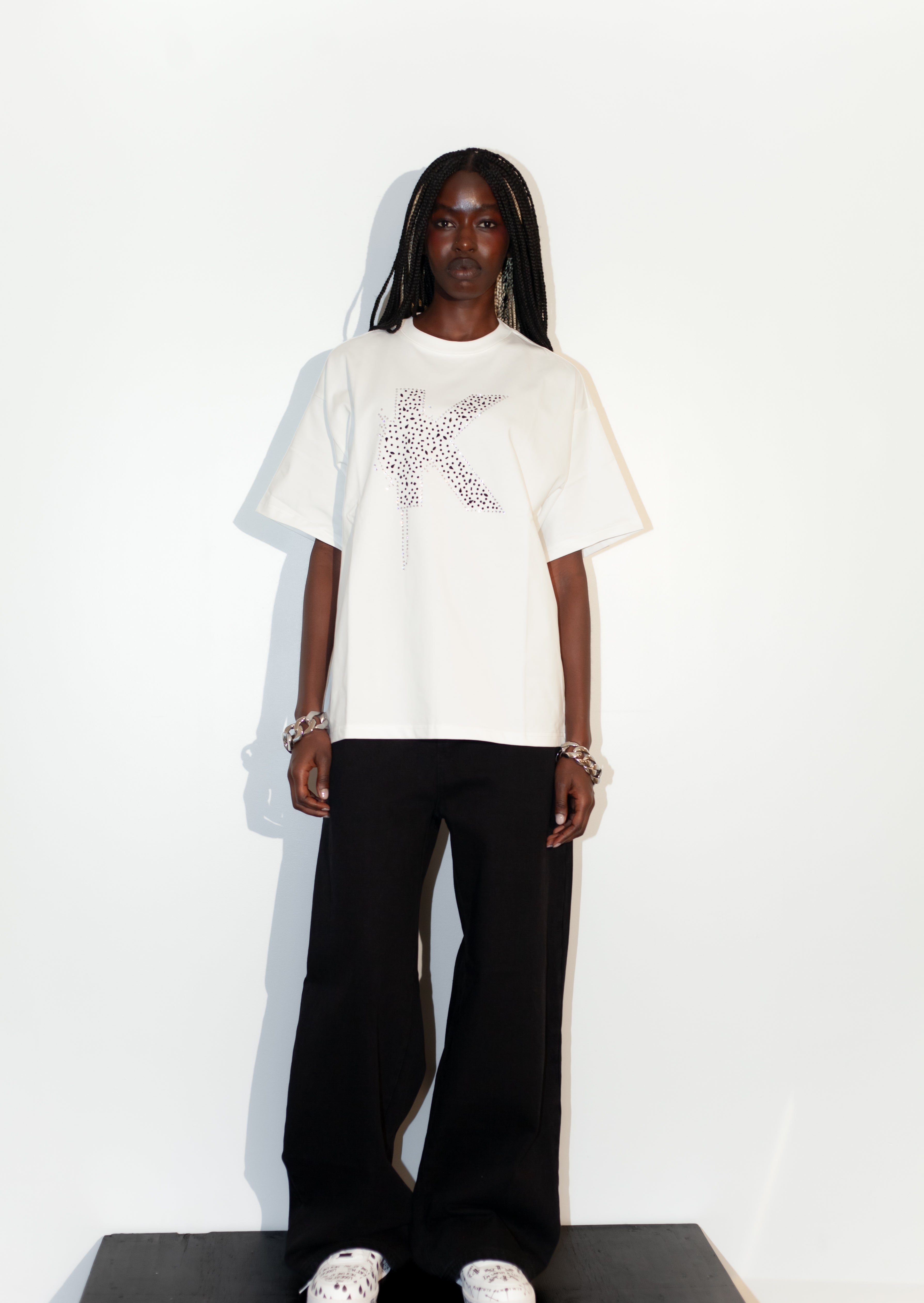 White Rhinestone K-Shirt