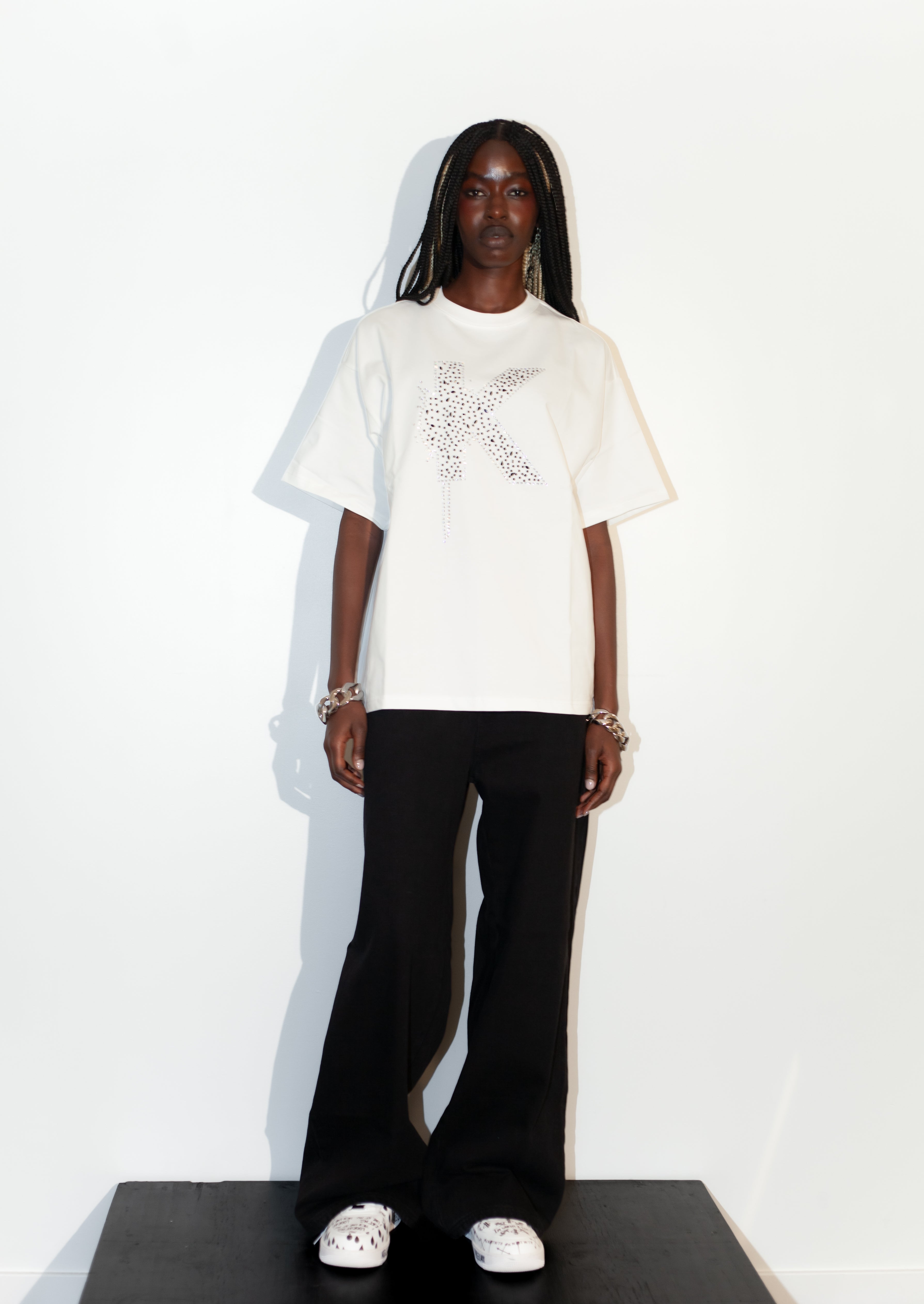 White Rhinestone K-Shirt
