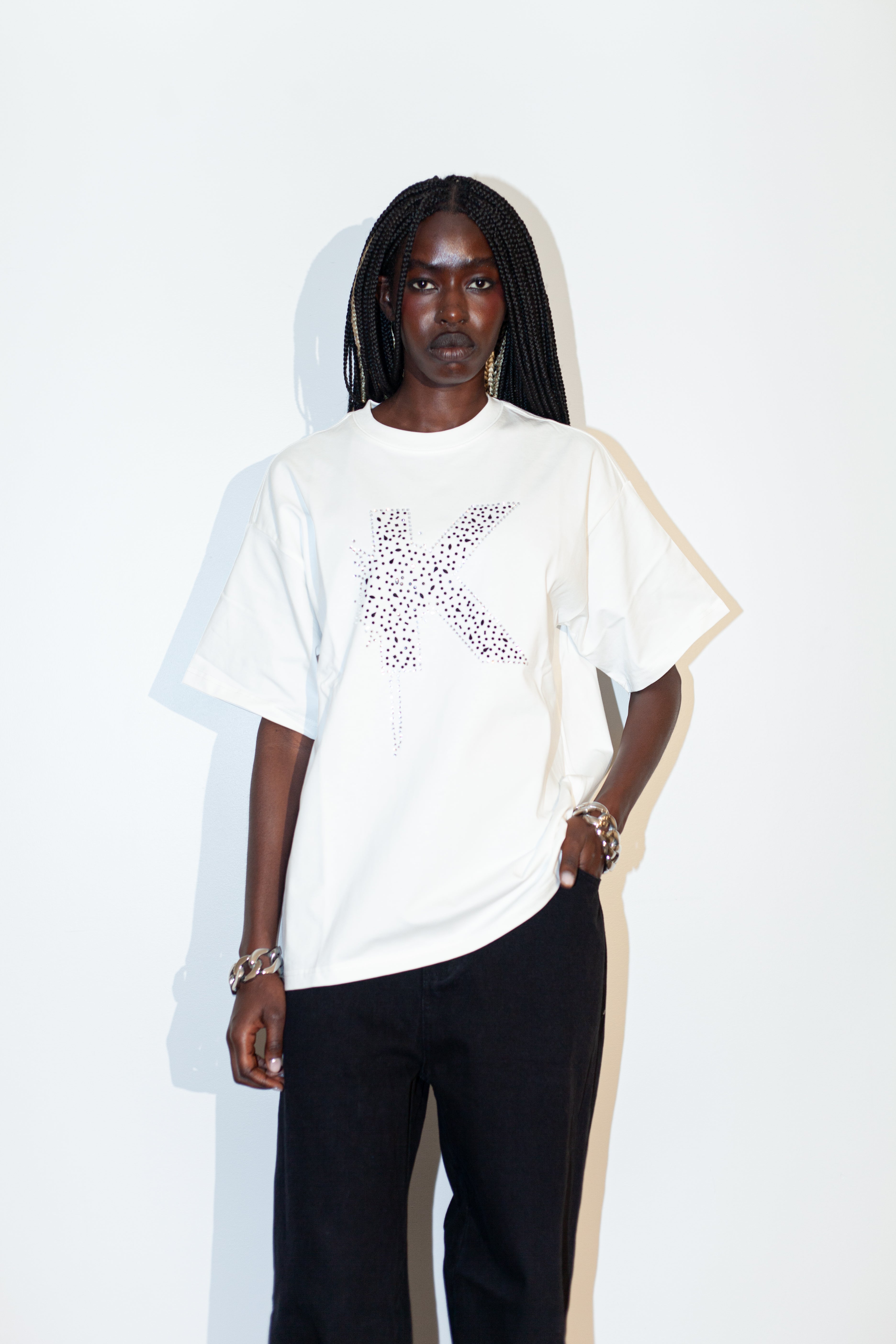 White Rhinestone K-Shirt