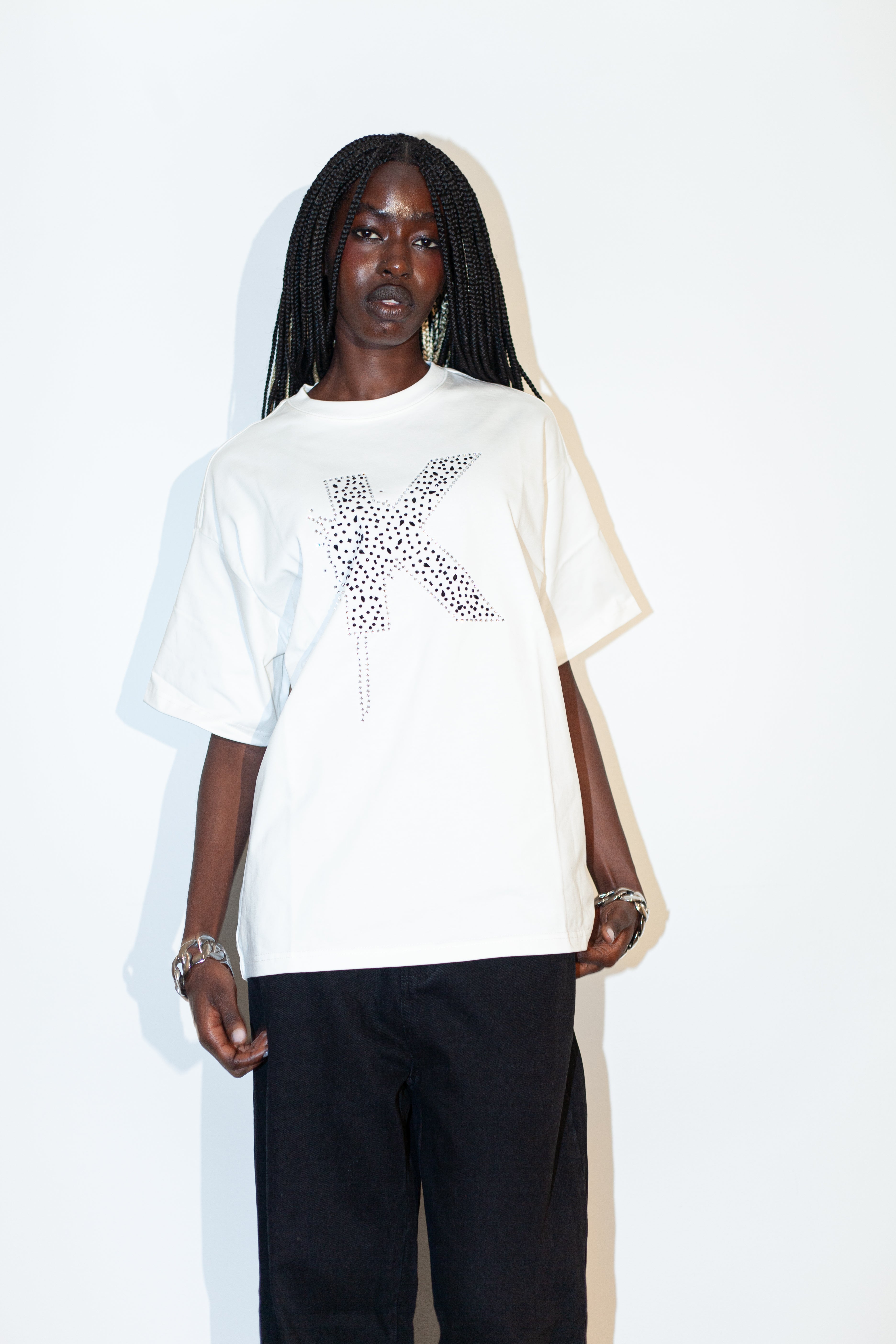 White Rhinestone K-Shirt