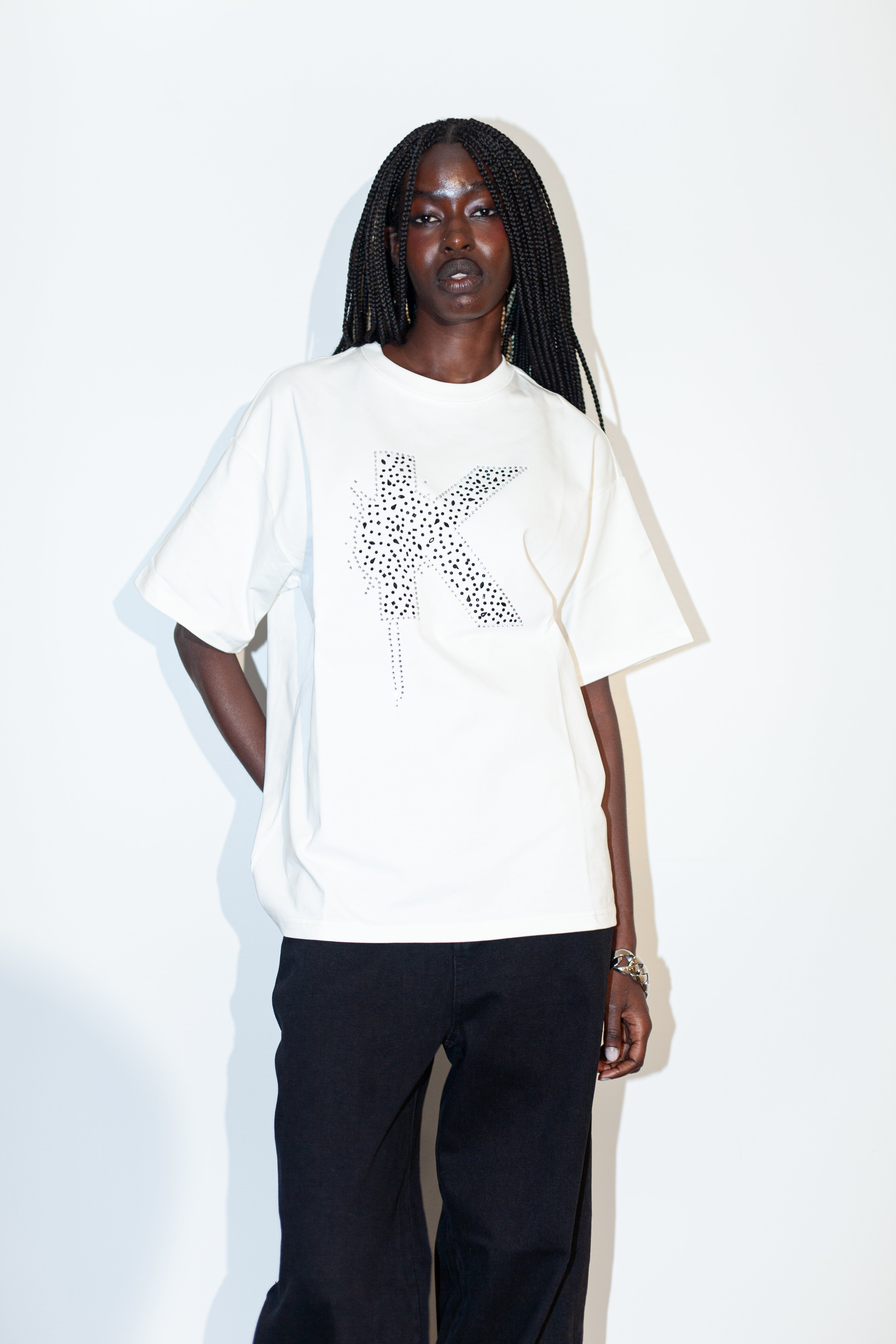 White Rhinestone K-Shirt