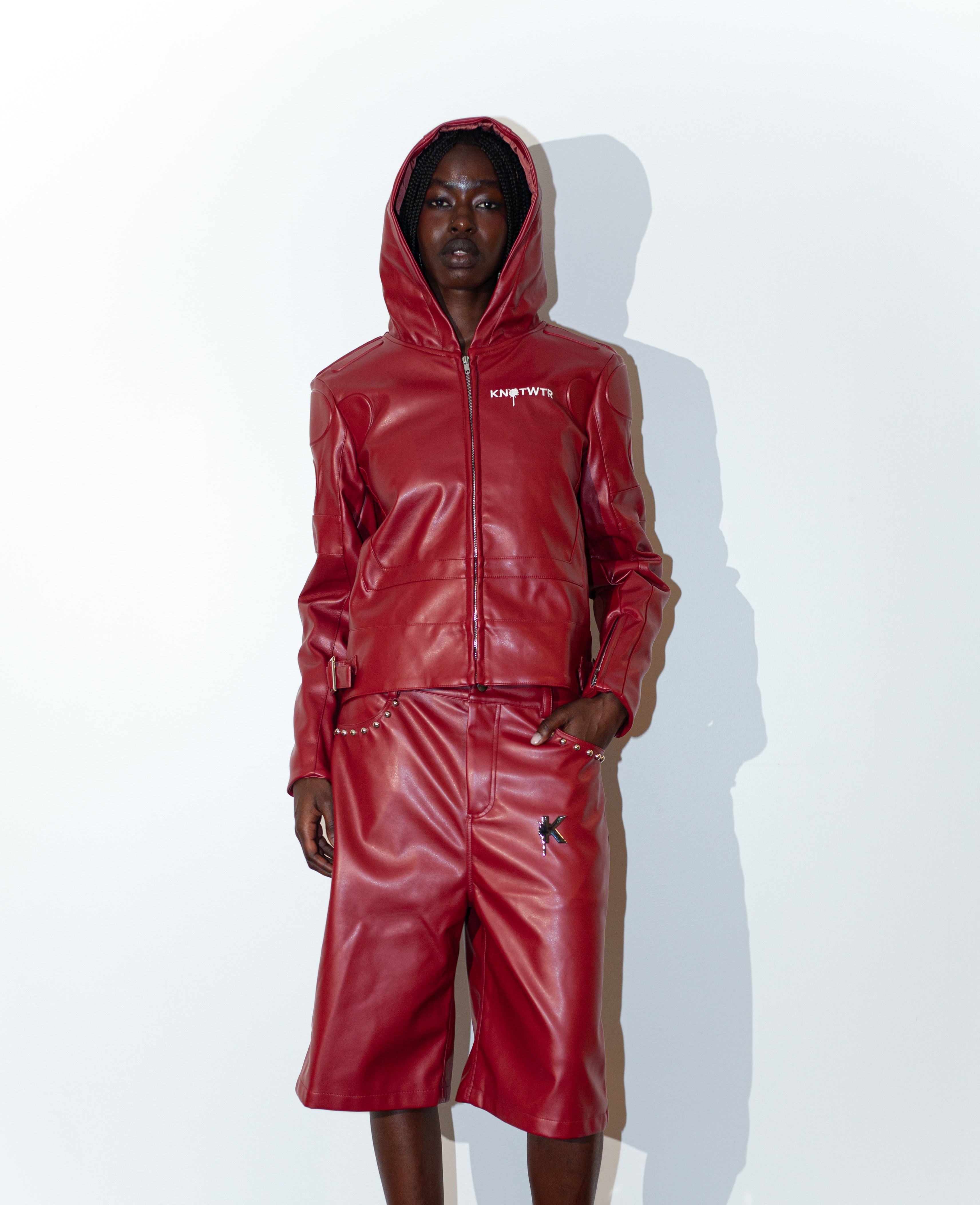 Maroon Leather Jacket "I’m Worth A Lot" (Hood)