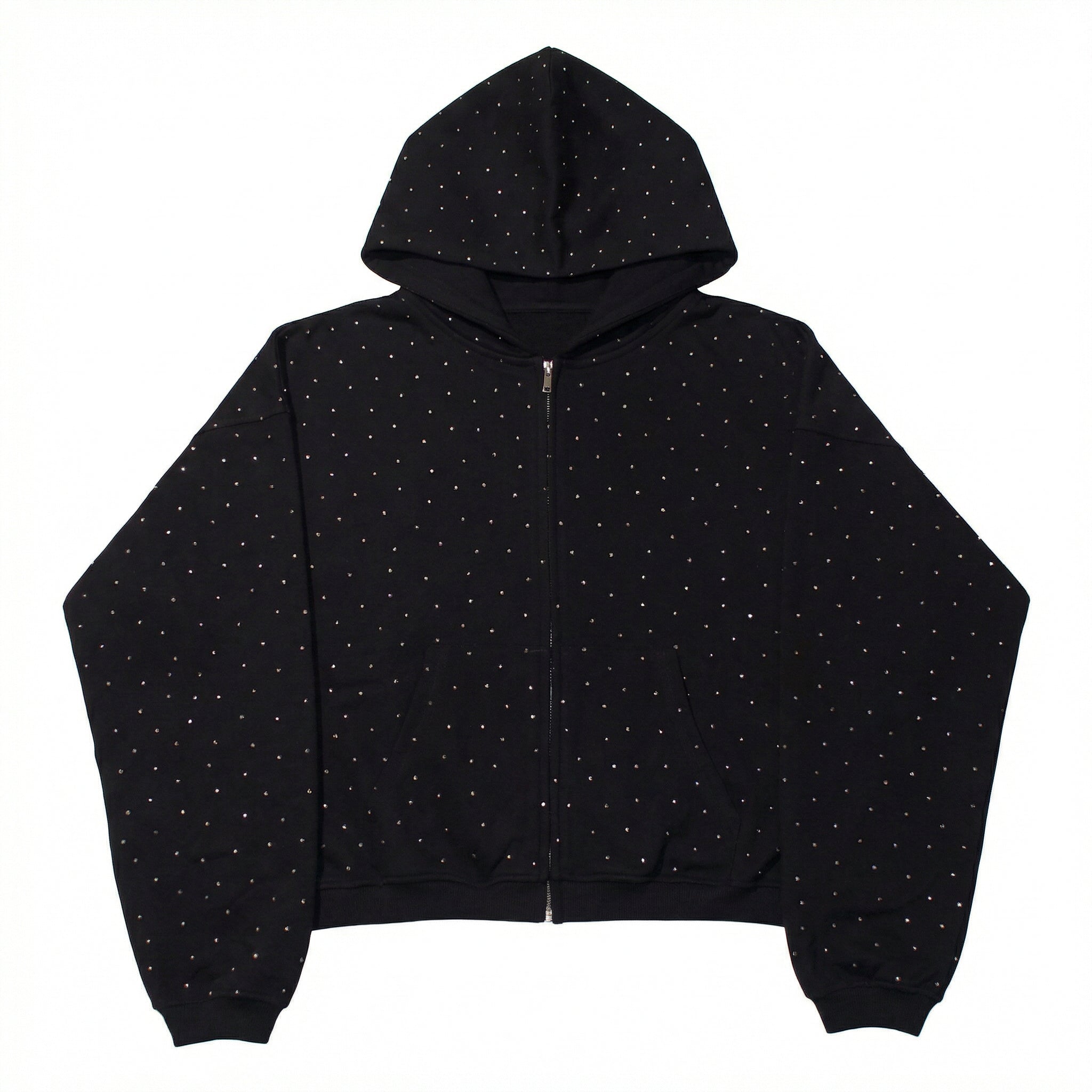 Black Rhinestone Zip-Up Hoodie