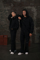 Black Rhinestone Zip-Up Hoodie