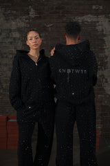 Black Rhinestone Zip-Up Hoodie