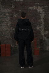 Black Rhinestone Zip-Up Hoodie