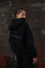 Black Rhinestone Zip-Up Hoodie