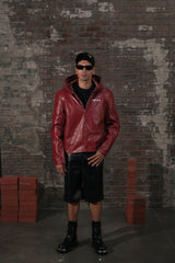 Maroon Leather Jacket "I’m Worth A Lot" (Hood)