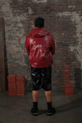 Maroon Leather Jacket "I’m Worth A Lot" (Hood)