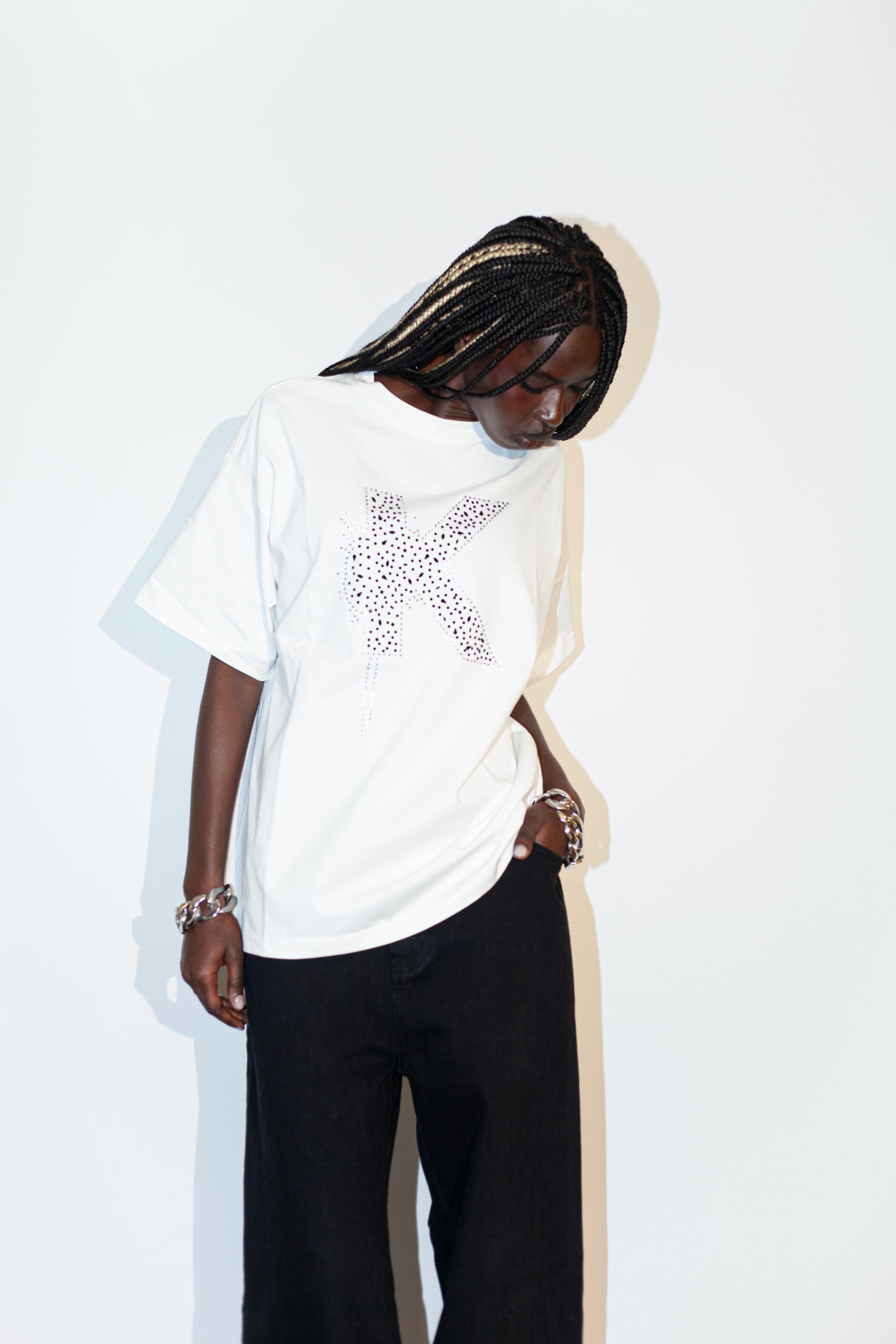 White Rhinestone K-Shirt