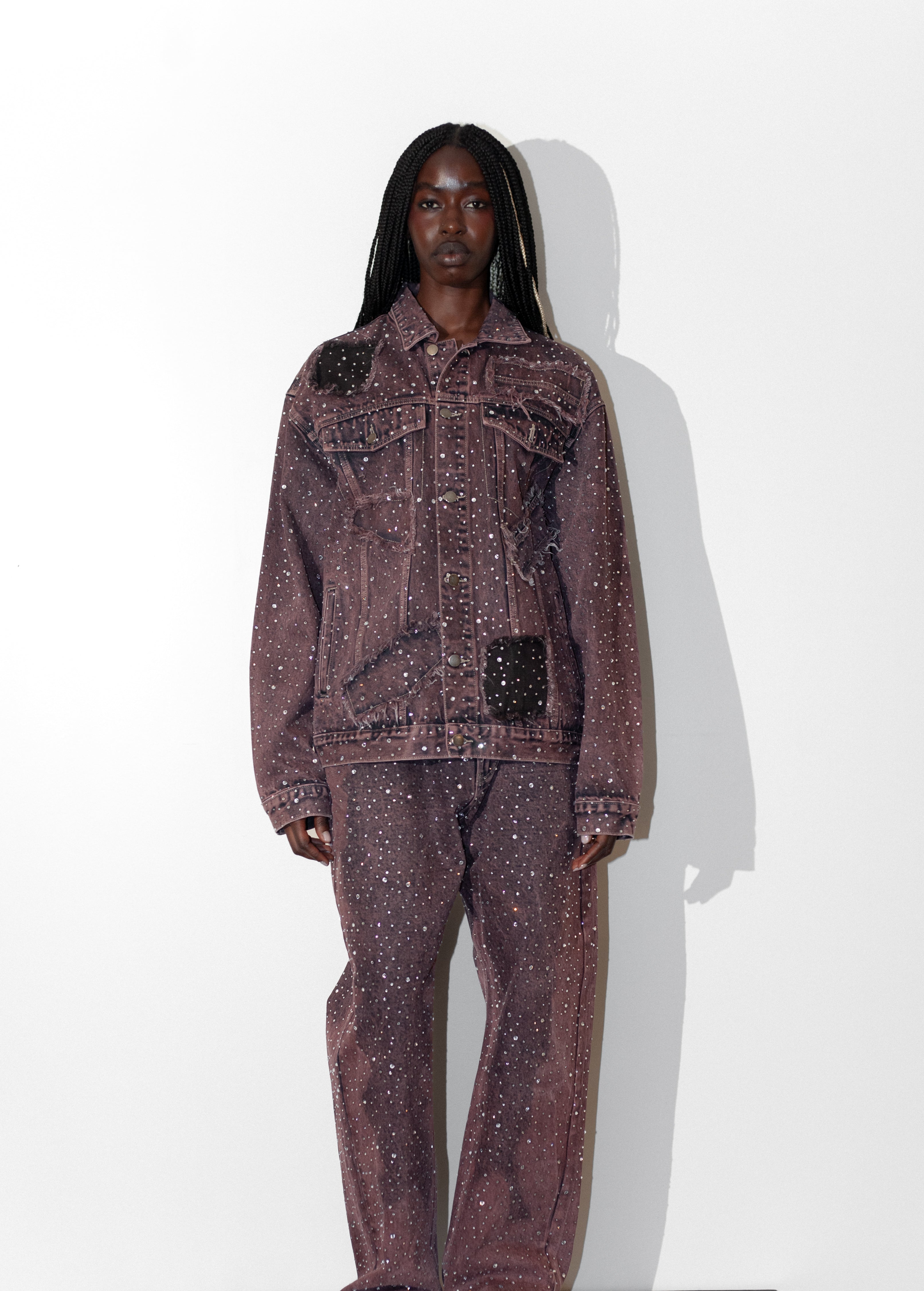 Purple Rhinestone Denim Jacket — KNOTWTR