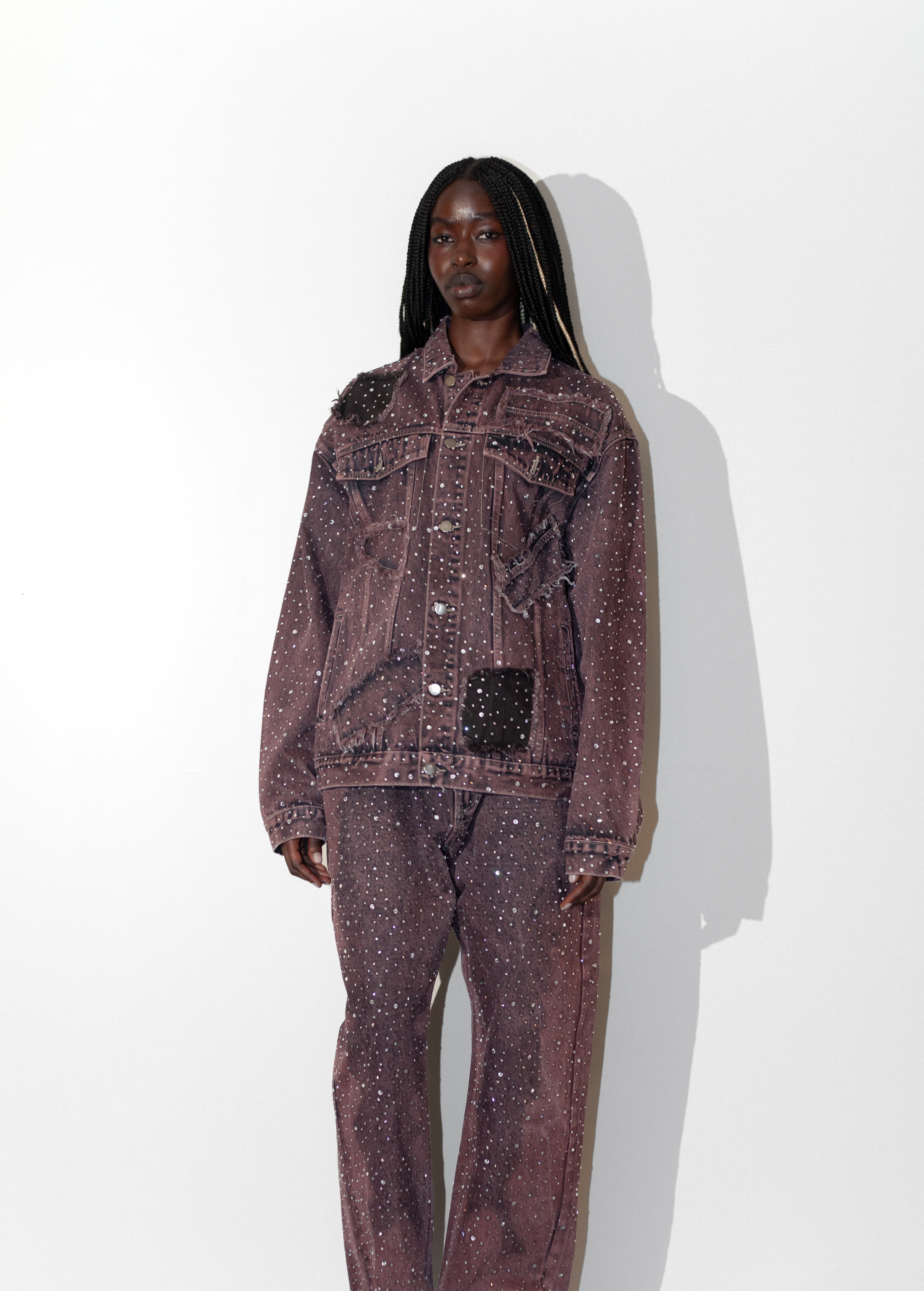 Purple Rhinestone Denim Jacket — KNOTWTR