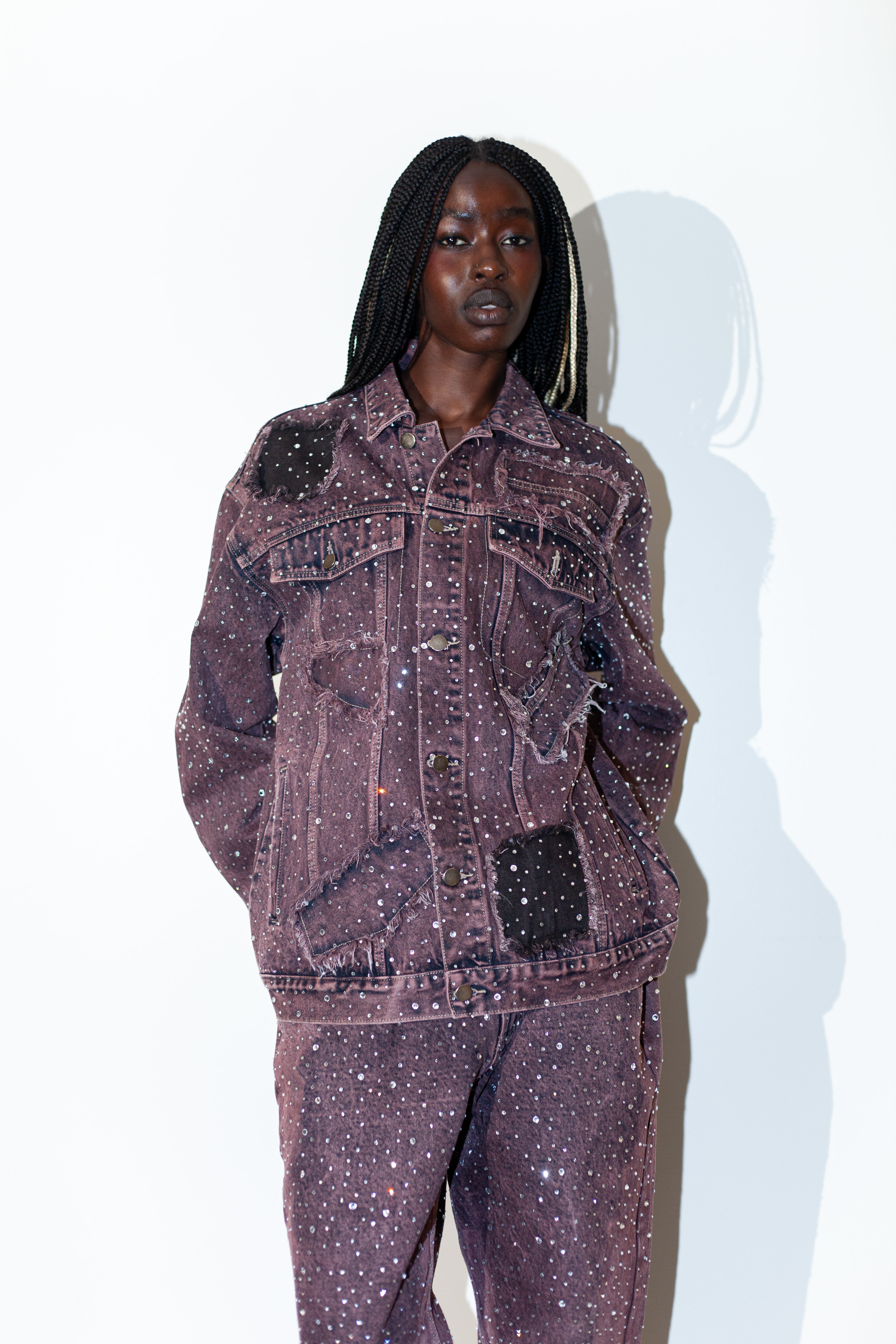 Purple Rhinestone Denim Jacket — KNOTWTR