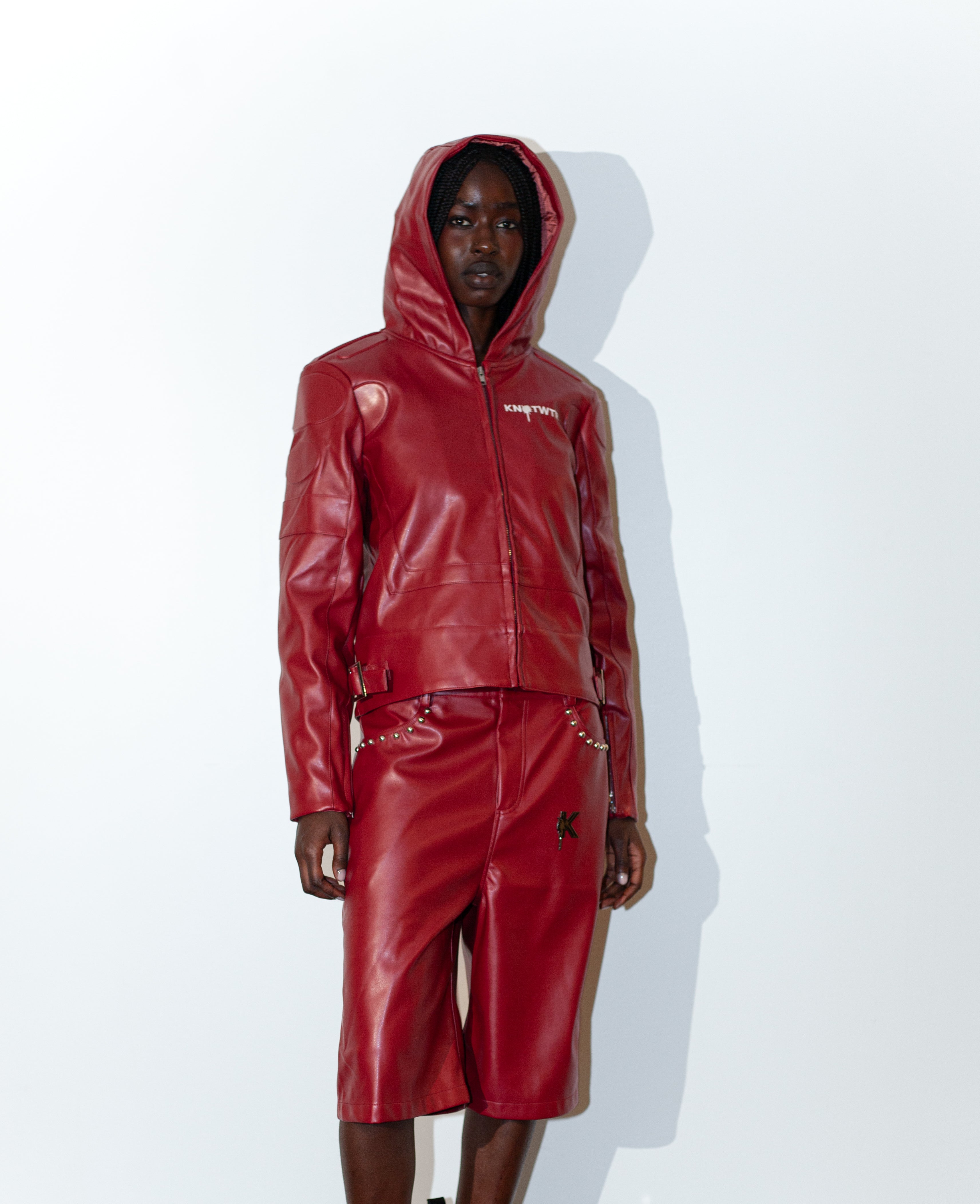 Maroon Leather Jacket "I’m Worth A Lot" (Hood)