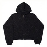 Black Rhinestone Zip-Up Hoodie